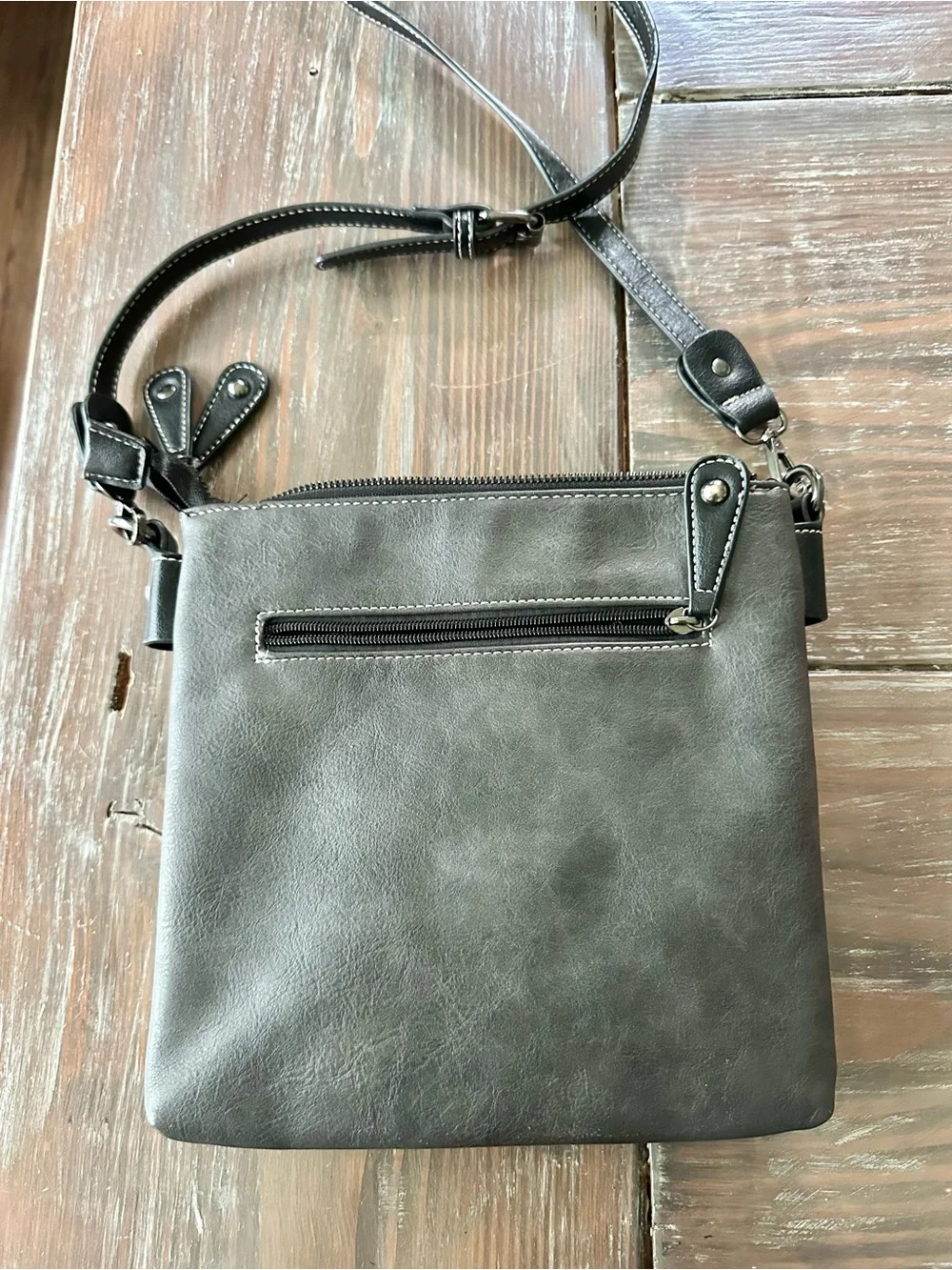 Coco + Carmen Red Plaid Crossbody with faux leather Gray Trim and Black Strap